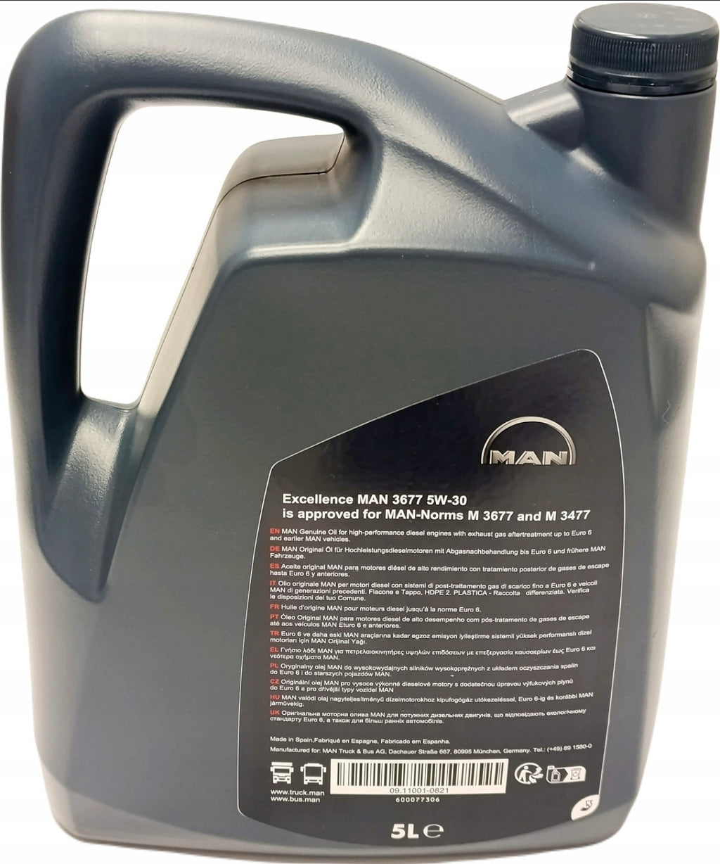 MAN Motorenöl 5W-30 MAN 3677 MAN 3477 MAN Original Motoröl Excellence MAN 3677 5W-30 – 5 Liter